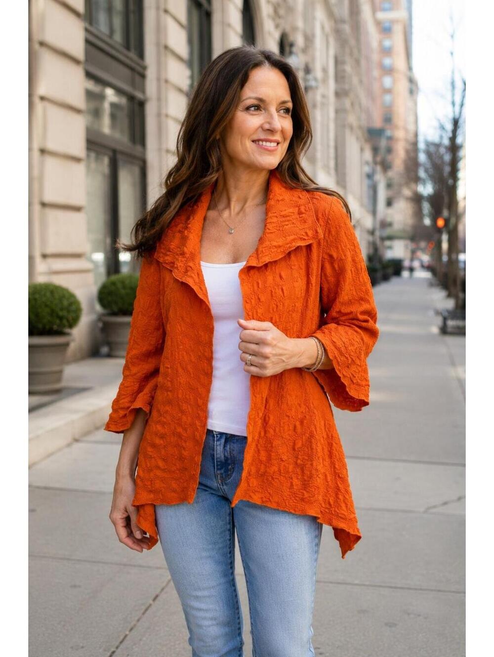 Courtney Washington Women Orange 3/4 Asymmetrical Bell Sleeve XS, Eclectic, Y2k